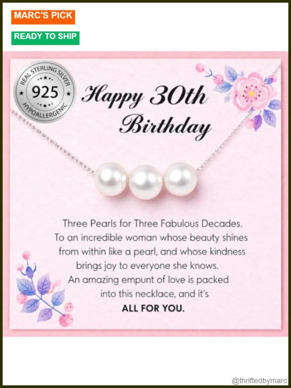 Freshwater Pearl Pendant Necklace 925 Sterling Silver Adjustable 30th Birthday